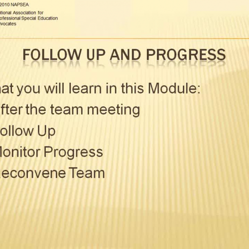 Implementation of the IEP, Follow Up, and Progress Monitoring