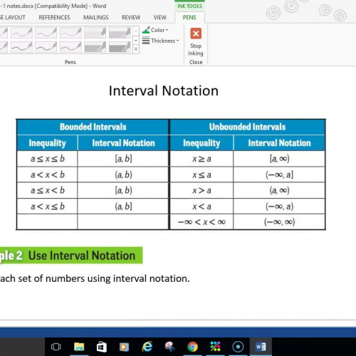 Pre-Cal 1-1 Interval Notation