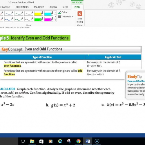 Pre-Cal 1-2 Even and Odd Functions