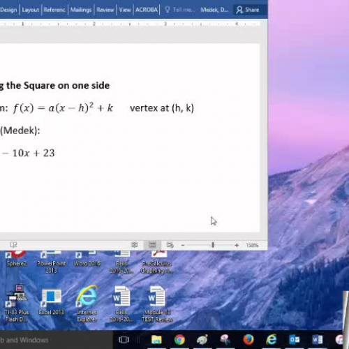 Completing the Square on One Side of an equation (function)