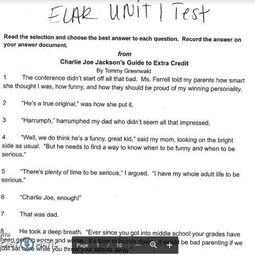 6th Grade ELAR Unit 1 Test