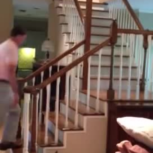 Man walking up stairs