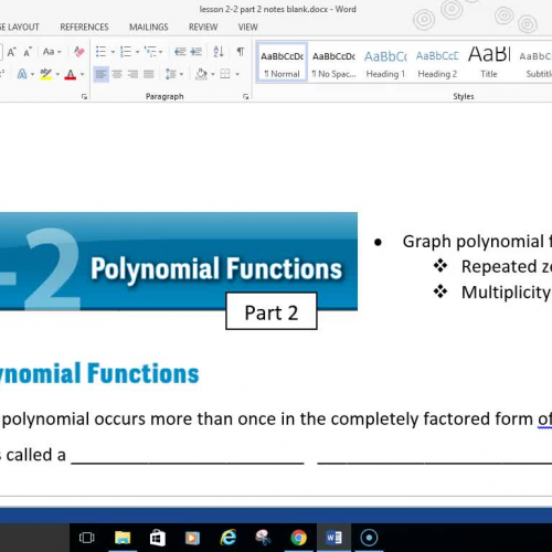 Pre-Cal 2-2 Polynomial Functions Part 2