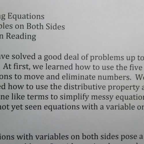 SSHSMATH - Ch 2 Sect 4 Day 1 (Variables on Both Sides)