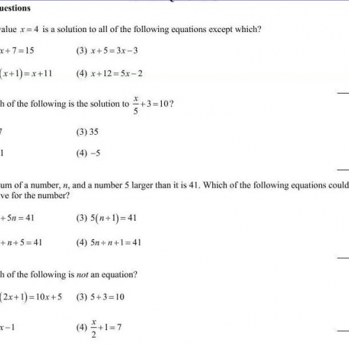 Unit #2 Linear Expressions, Equations and Inequalities Review Questions