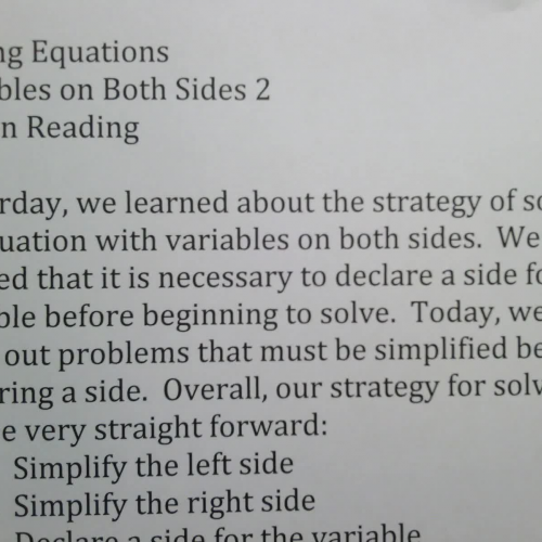 SSHSMATH - Ch 2 Sect 4 Day 2 (Variables on Both Sides)