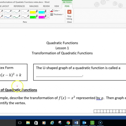 Alg 2 Transformations of Quadratic Functions Part 1