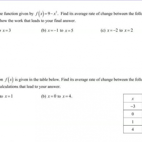 Average Rate of Change HW