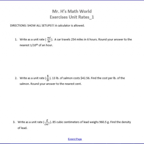 Exercises Unit Rates_1