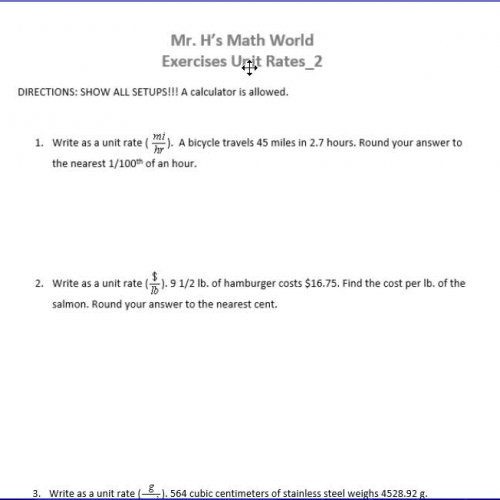 Exercises Unit Rates_2