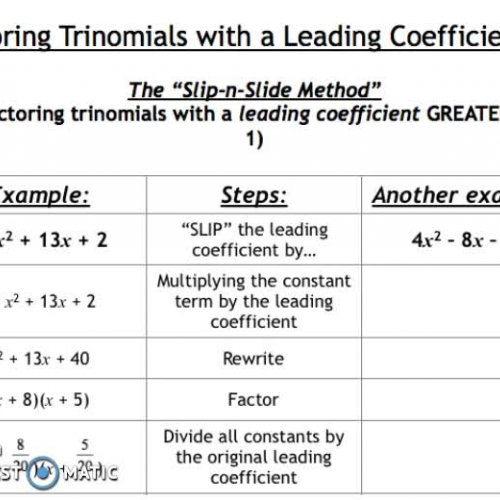 Factoring Trinomials with a leading coefficient greater than 1