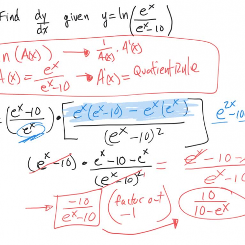 Ln and e^X CHain Rule with Quotient Rule 