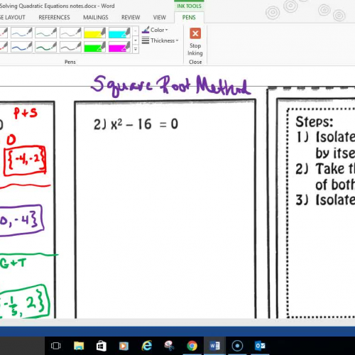 Alg 2 Solve Quadratic Equations using Square Root Method