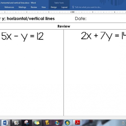 Notes 5-3 Solve for y; horizontal/vertical lines