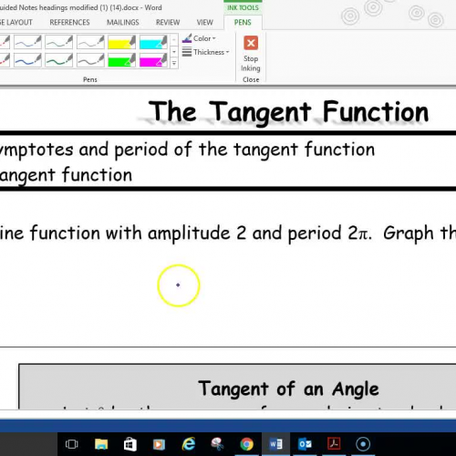 Pre-Cal Graphing the Tangent Function