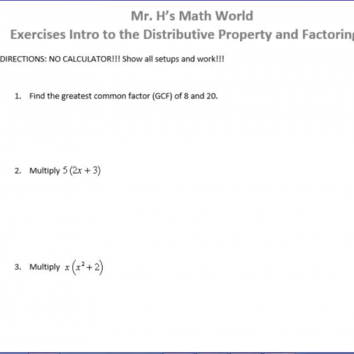 Exercises Intro to the  Distributive Property and Factoring_1