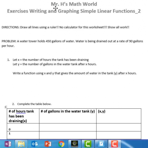 Exercises Writing and Graphing Simple Linear Functions 2