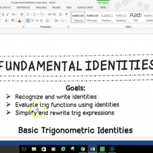 Pre-Cal Trig Identities Part 1