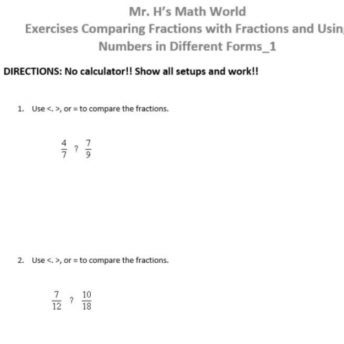 Exercises Comparing Fractions with Fractions and Using Numbers in Different Forms_1