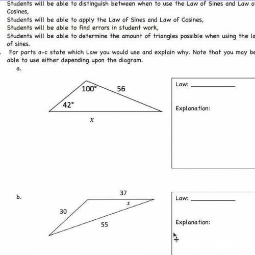 Law of Sines and Law of Cosines Review Sheet for Quiz