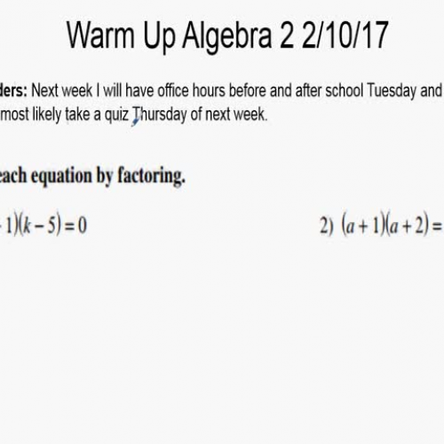 Warm Up algebra 2 2-10-17