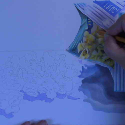 Popcorn drawing with marker and colored pencil