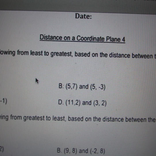Ordering distances on a coordinate plane