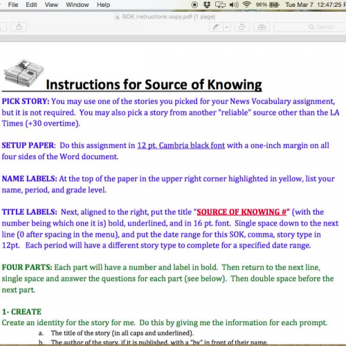 Instructions for SOK -Source of Knowing