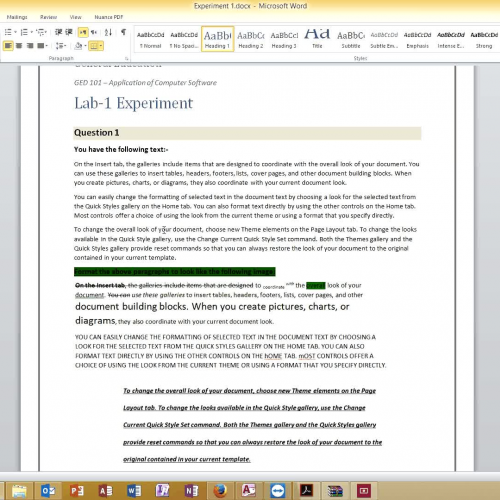 Experiment 1 about MS Word