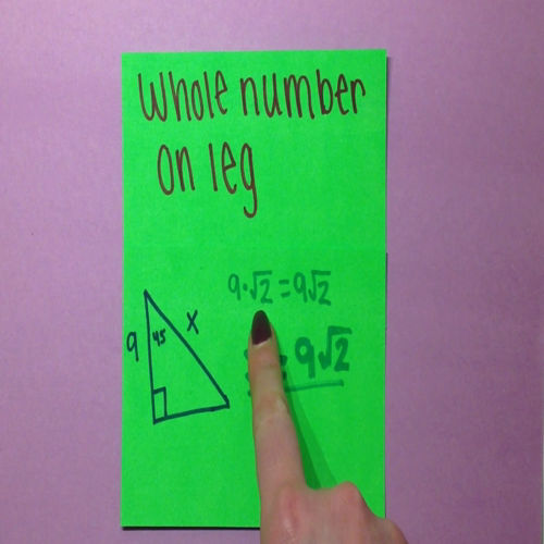 SPECIAL RIGHT TRIANGLES-45,45,90-Whole number on leg 