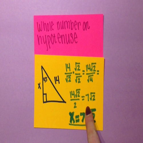 SPECIAL RIGHT TRIANGLES-45,45,90-Square root on hypotenuse 