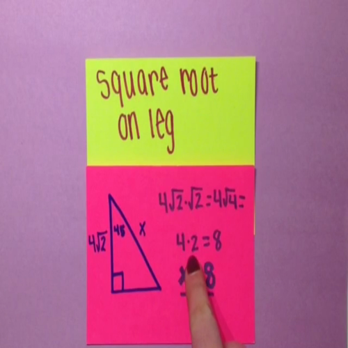 SPECIAL RIGHT TRIANGLES - 45, 45, 90 - Square root on leg