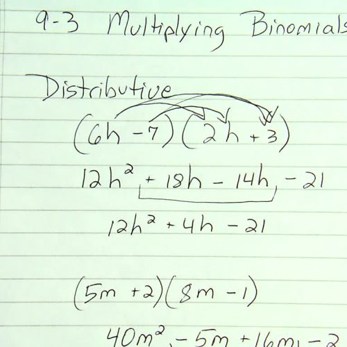 Algebra Lesson 9-3 Multiplying Binomials