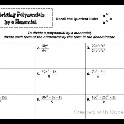 Dividing Polynomial by Monomial  Ex. 1