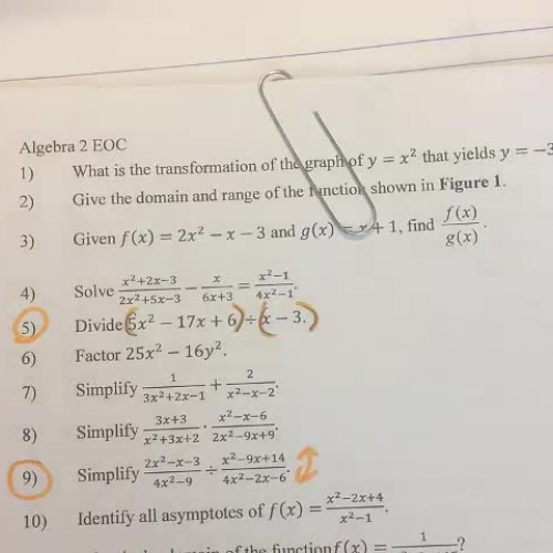 Algebra 2 EOC Study Guide 1-5