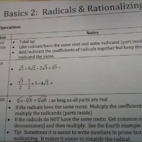 Trig:  Basics 2 - Radicals and Rationalizing