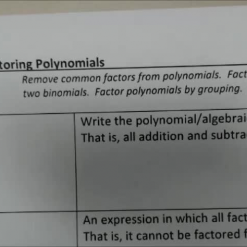 P.4 Factoring Polynomials Video #1