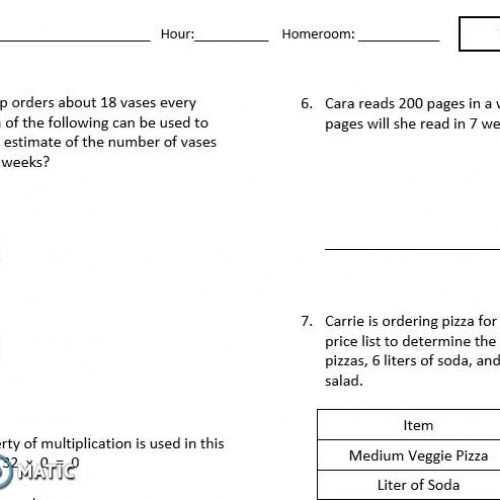 5th Math Topic 3 Test