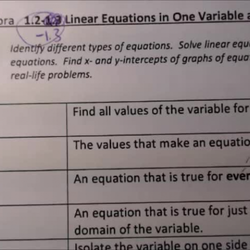 1.2-1.3 Video #1 Linear Equations in One Variable