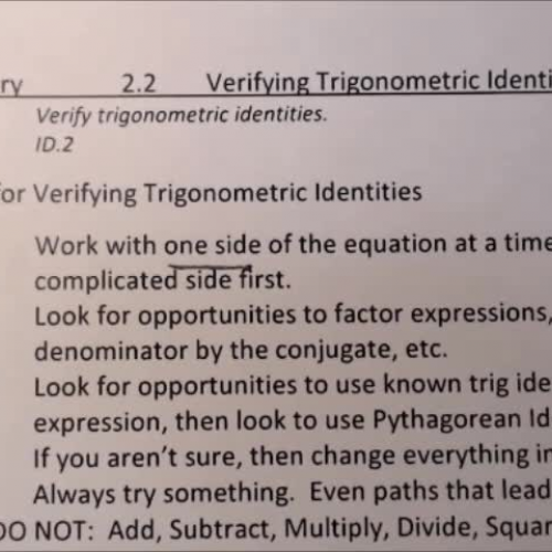 Trig 2.2 Verify Trig Identities