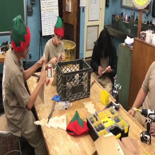 Saunders High School Carpentry Elves hard at work 