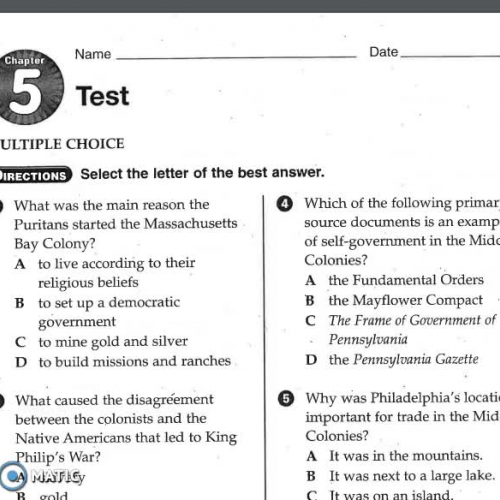 5th Grade Social Studies Ch 5 Test