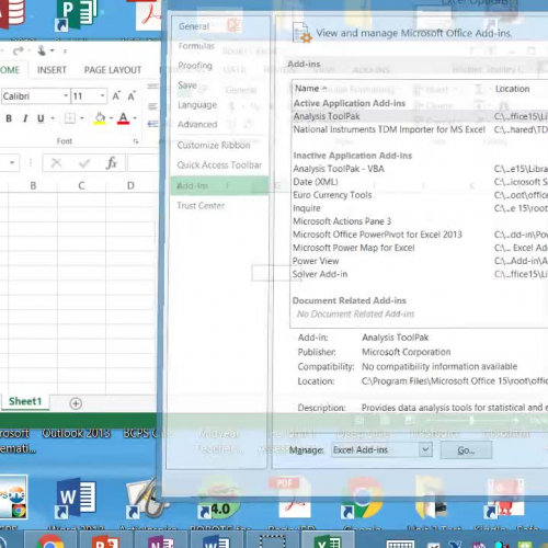 Loading Analysis Toolpak Excel