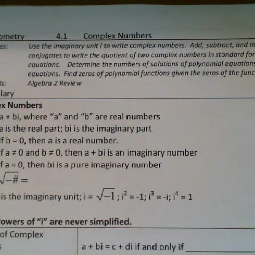 Trig 4.1 Video #1:  Review of Complex Numbers