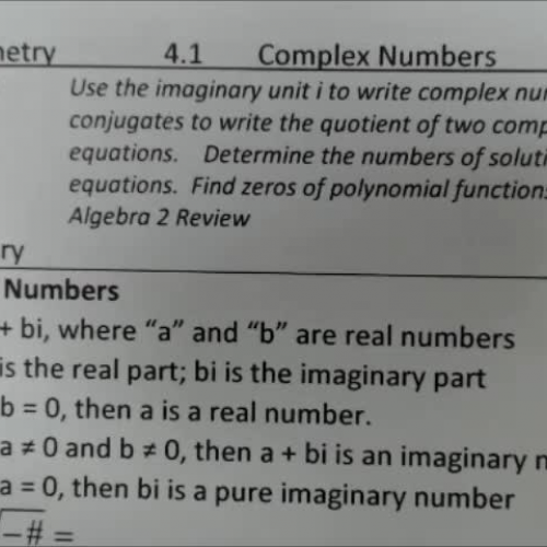 Trig 4.1 Notes Complex Numbers