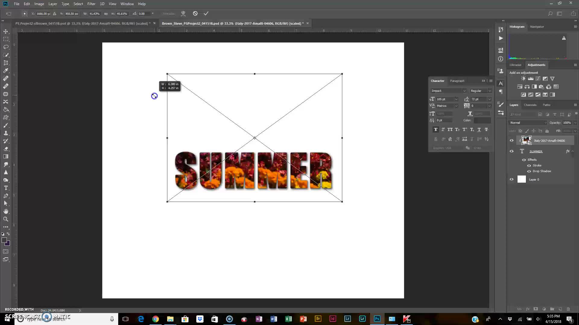 PS Project 2, Video 4, Inserting a picture behind text by creating a clipping mask