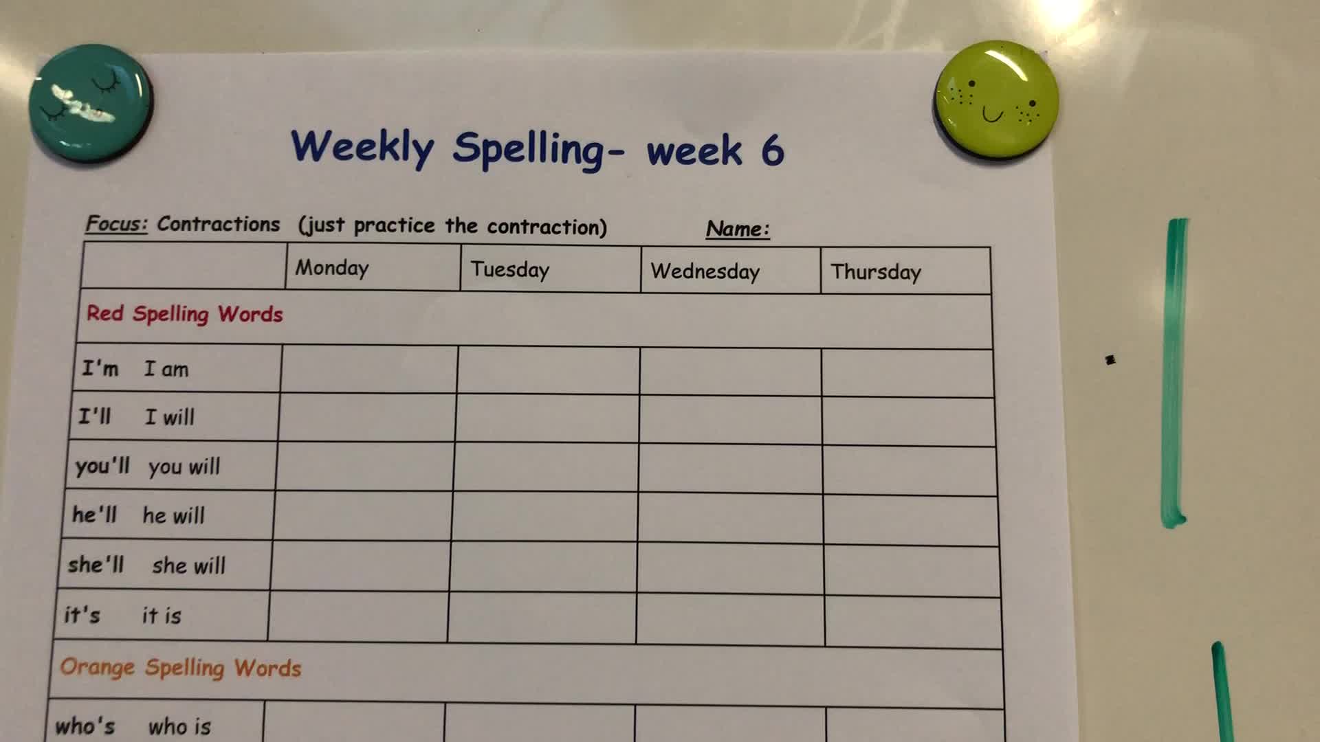 Week 6 Spelling List- contractions