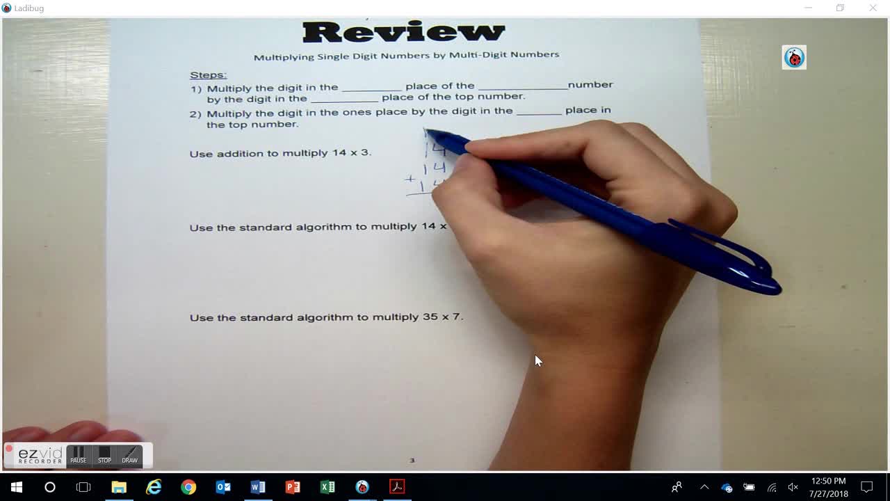 Review Multiplying a single digit by a multi-digit number Day 1 