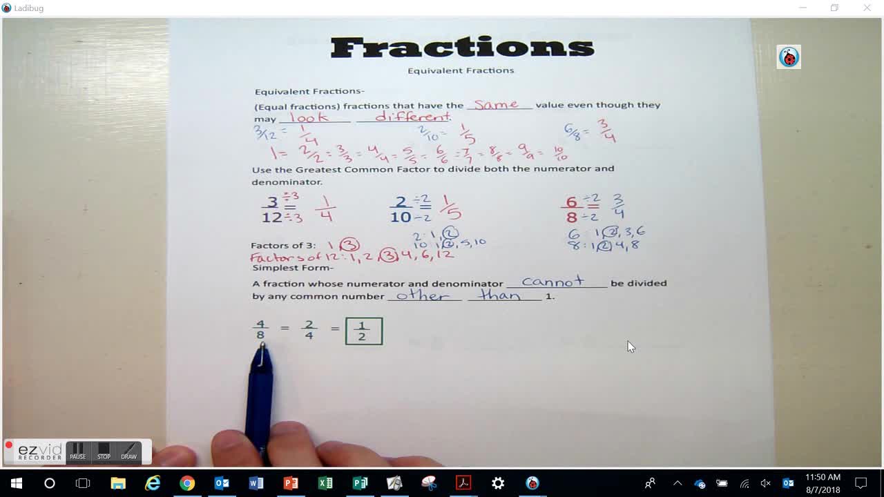 Equivalent Fractions Day 12 