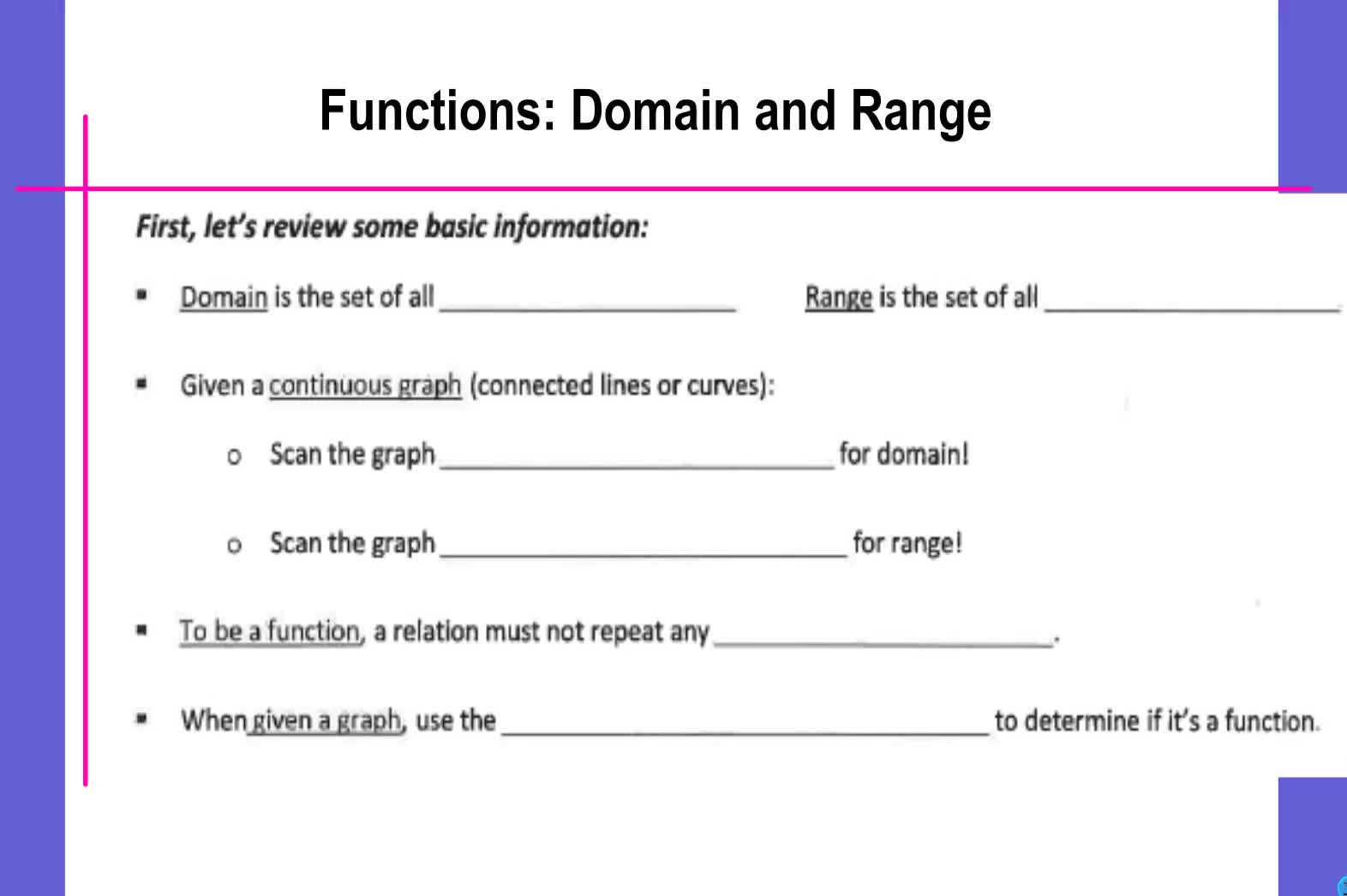 Domain Range Function Notation Notes